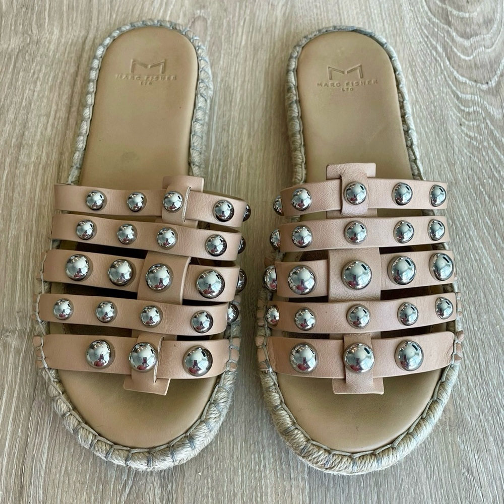 Marc Fisher Raffia Studded Sandal.